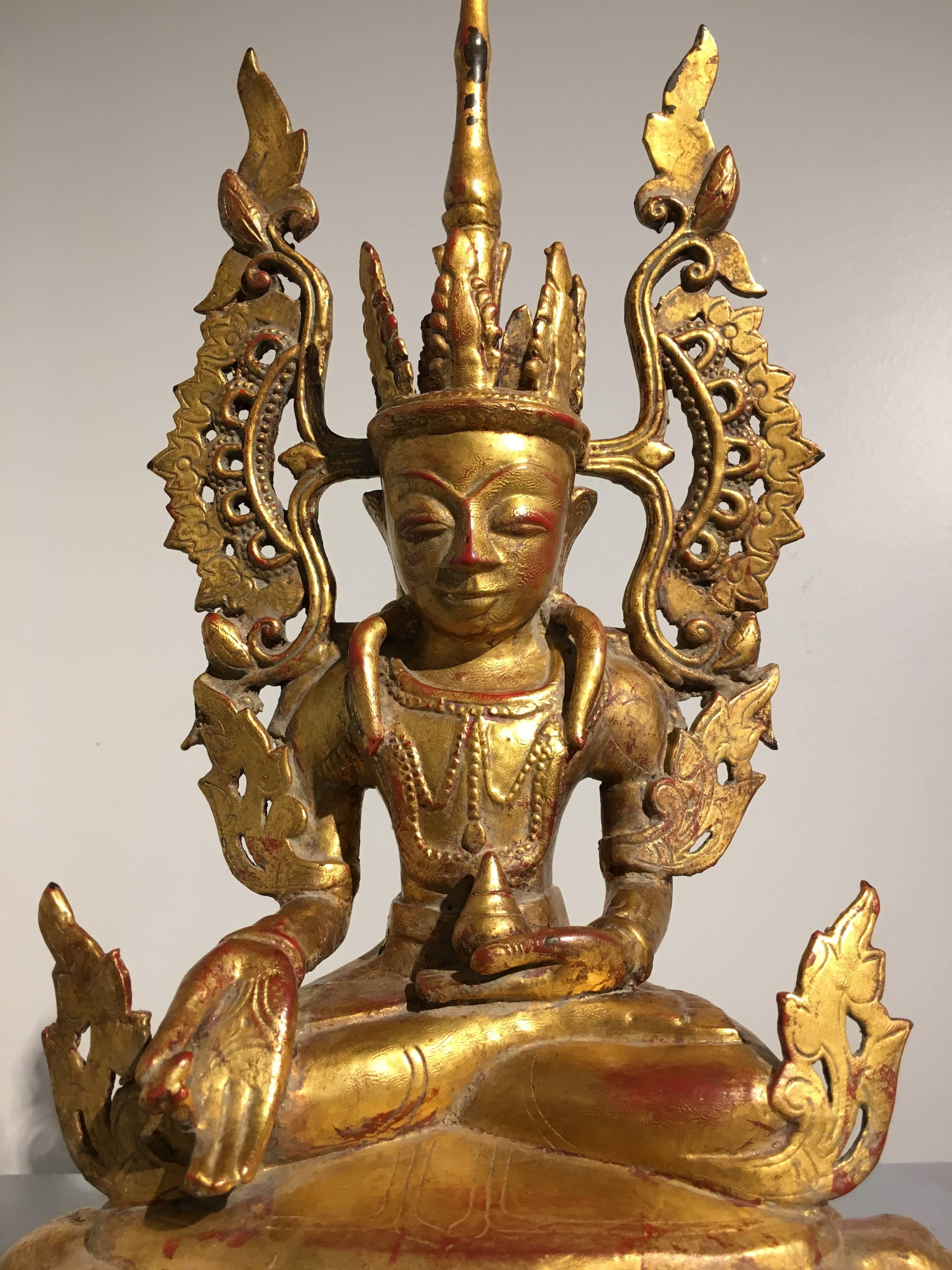 Burmese Arakan Lacquered and Gilt Bronze Healing Buddha, 18th Century In Good Condition For Sale In Austin, TX
