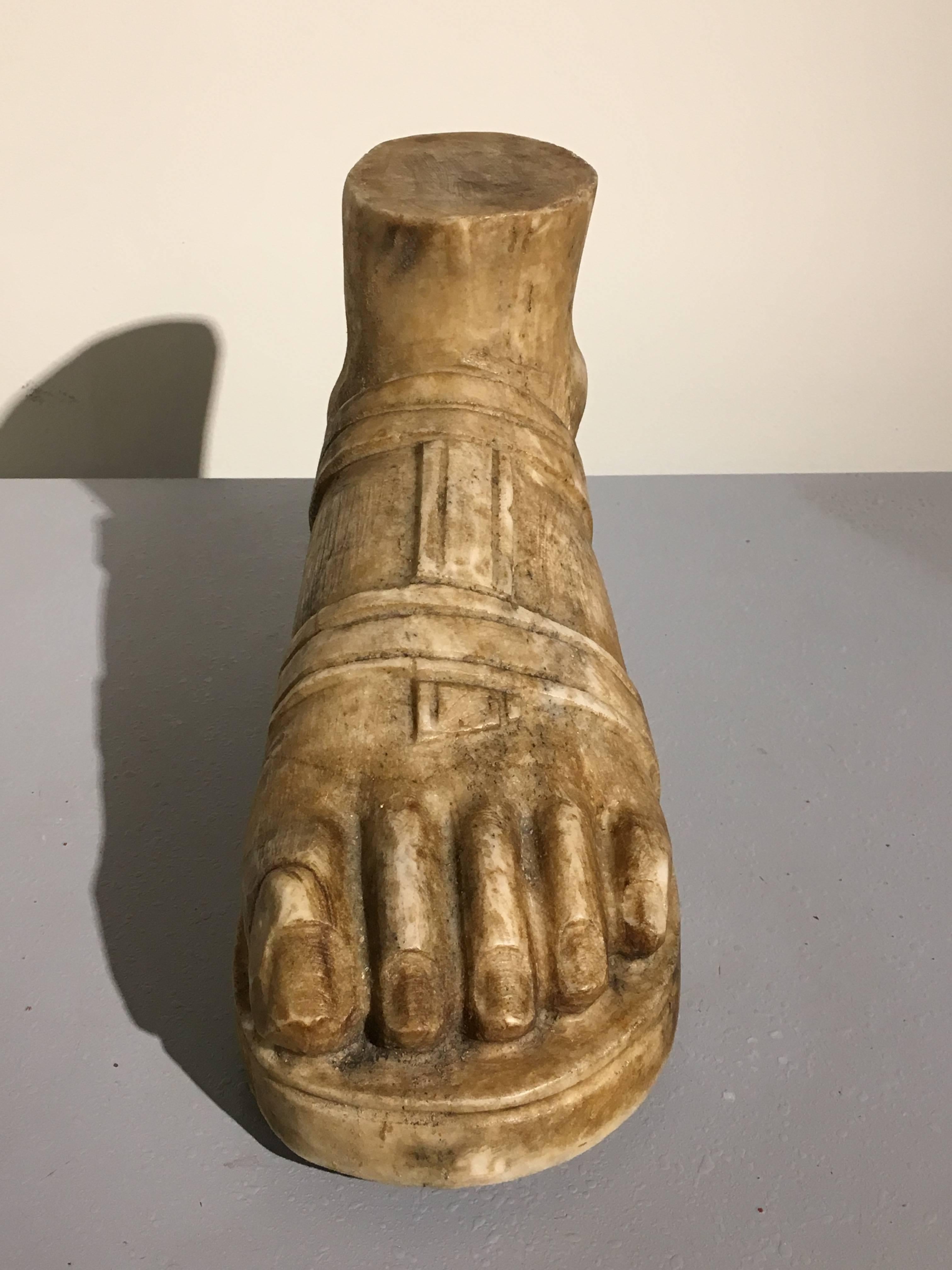Grand Tour Carved Marble Model of a Roman Sandaled Foot, Late 19th Century In Good Condition In Austin, TX