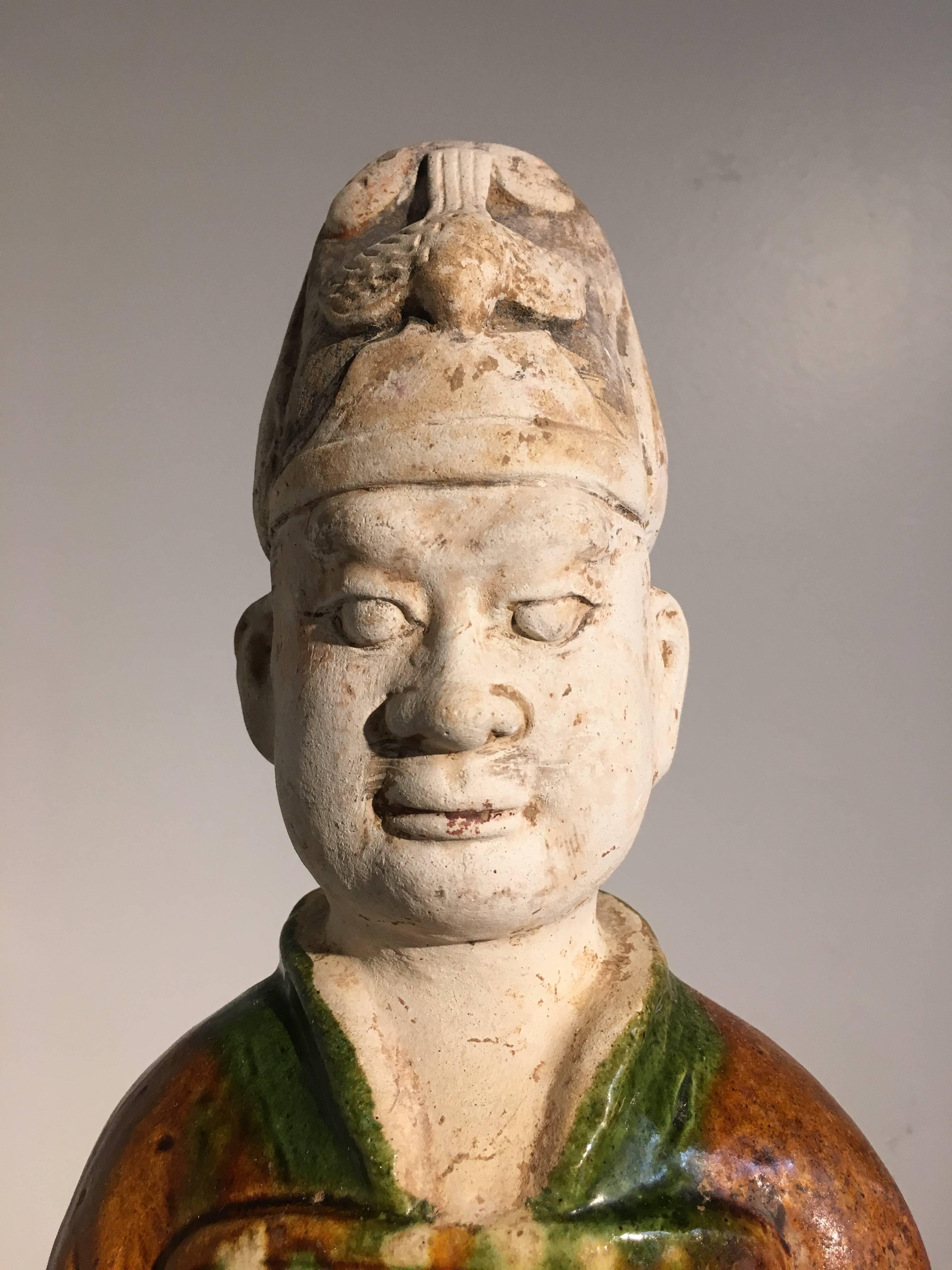 18th Century and Earlier Chinese Tang Dynasty Sancai Glazed Figure of an Official, Tl Tested