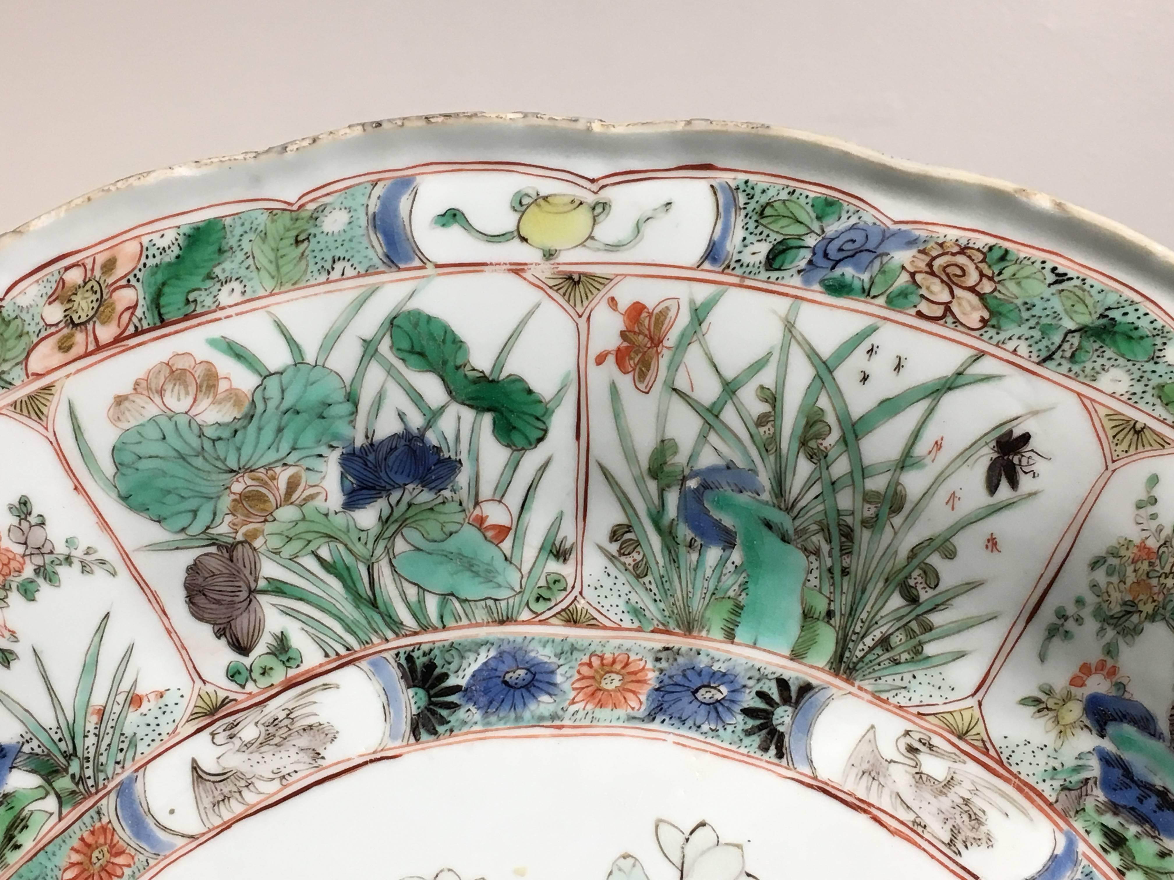 Enamel Kangxi Famille Verte Porcelain Large Dish, Qing Dynasty, 17th/18th c For Sale