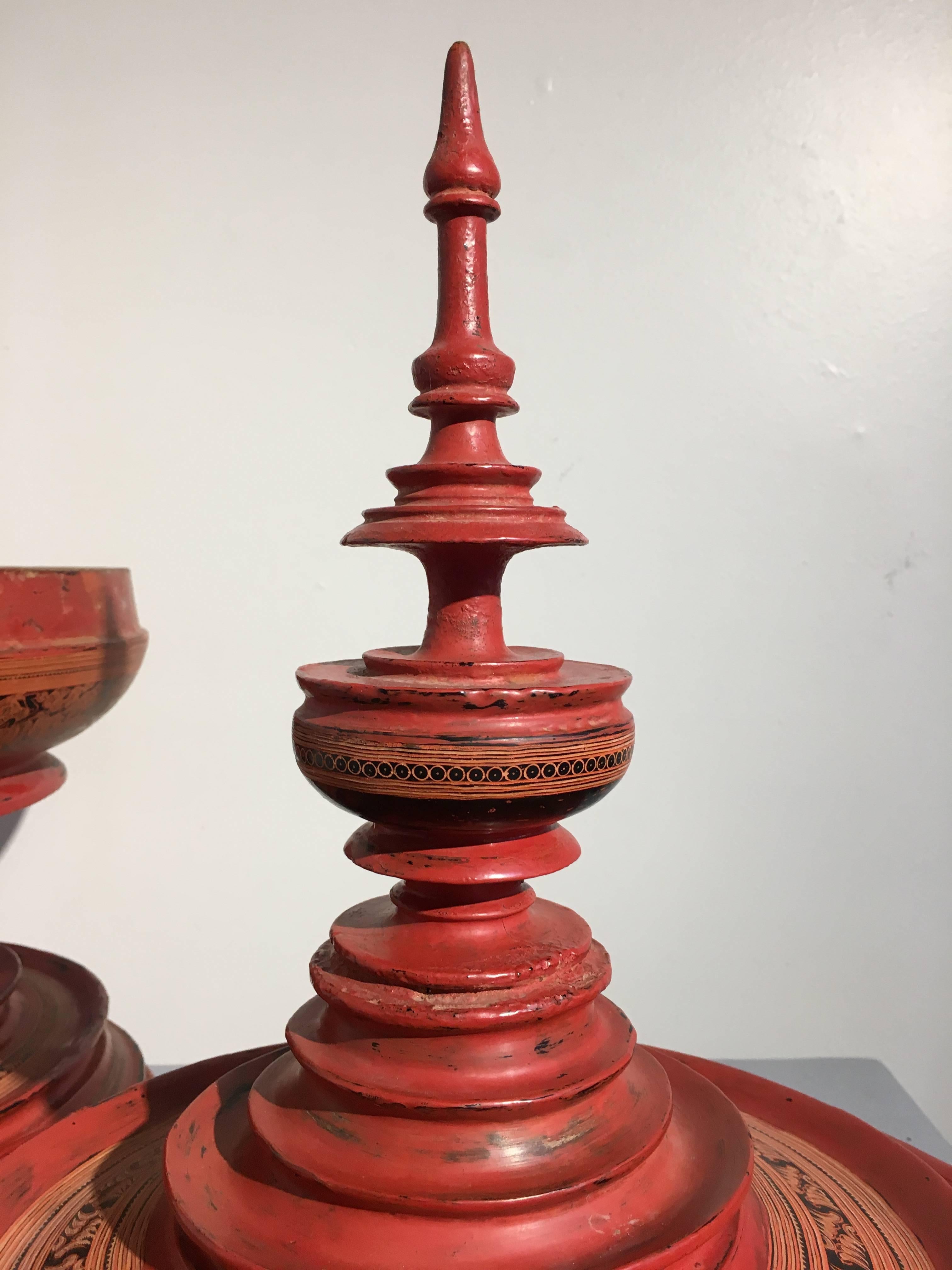 19th Century Burmese Red Lacquer Painted Hsun-Ok In Good Condition In Austin, TX