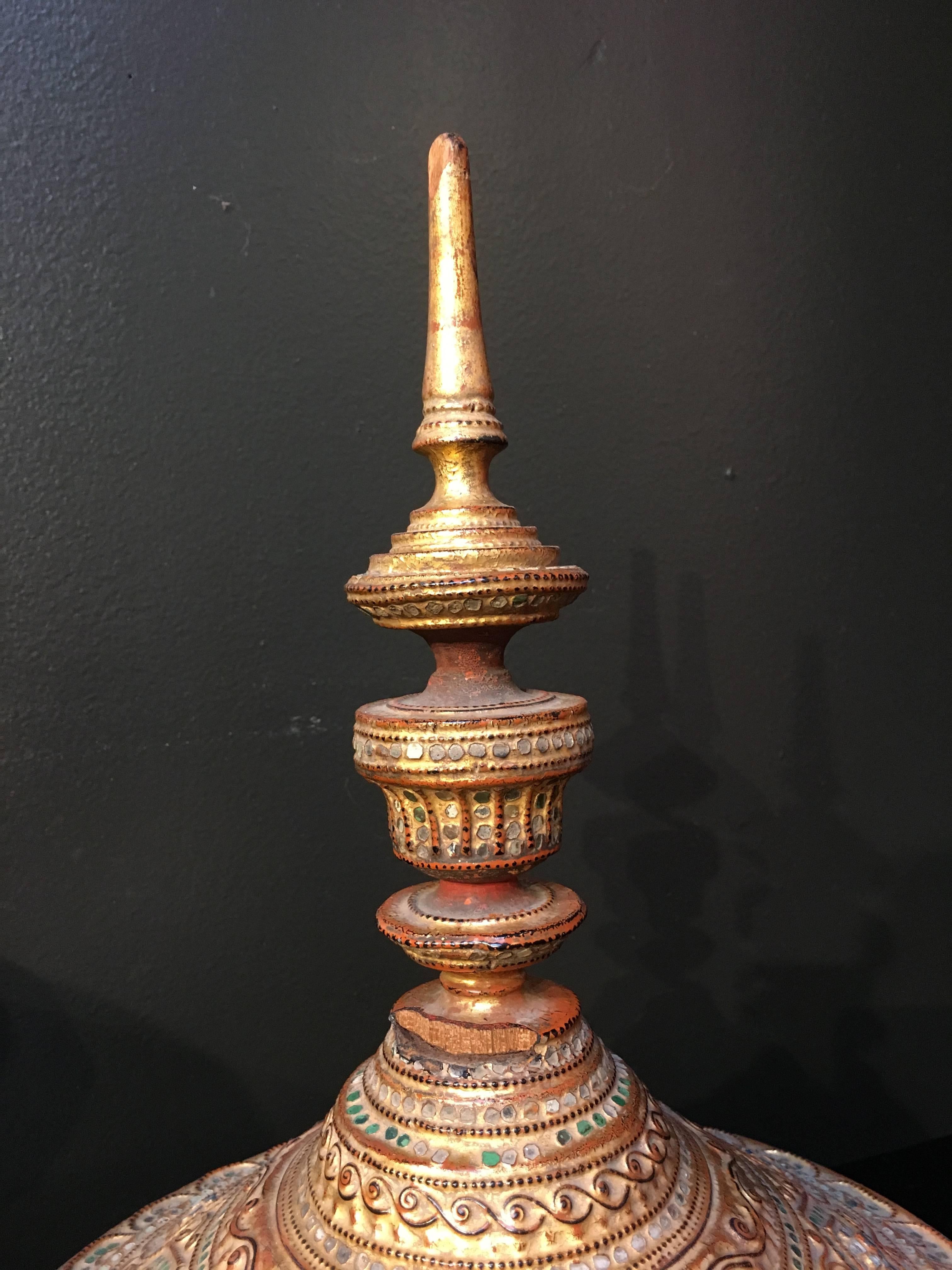 Bamboo Burmese Gilt Lacquer Offering Vessel, Hsun-Ok, Mandalay Period, circa 1900 For Sale