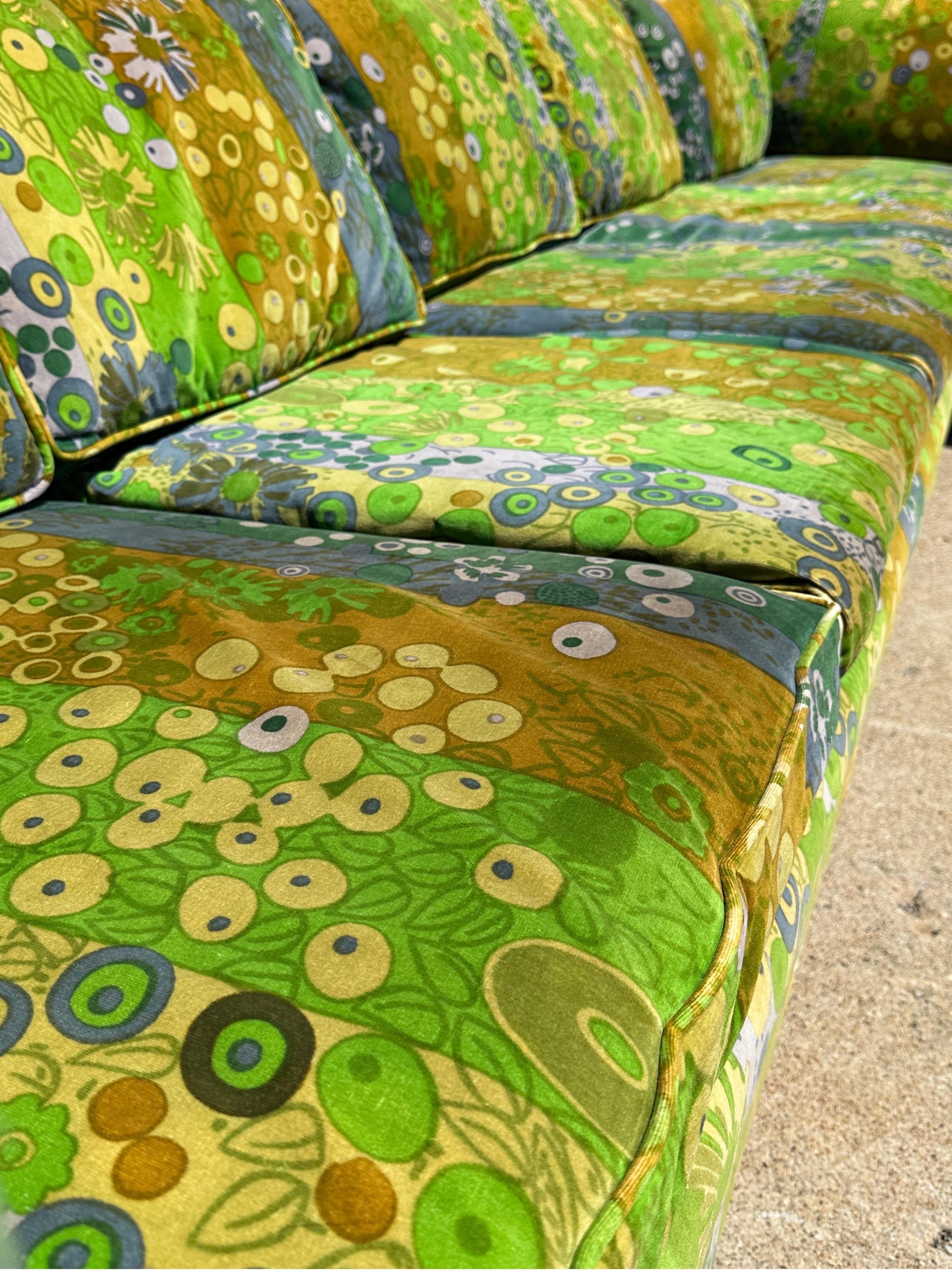 20th Century Vintage Jack Lenor Larsen Velvet Sectional Sofa in Green Primavera 1970s For Sale
