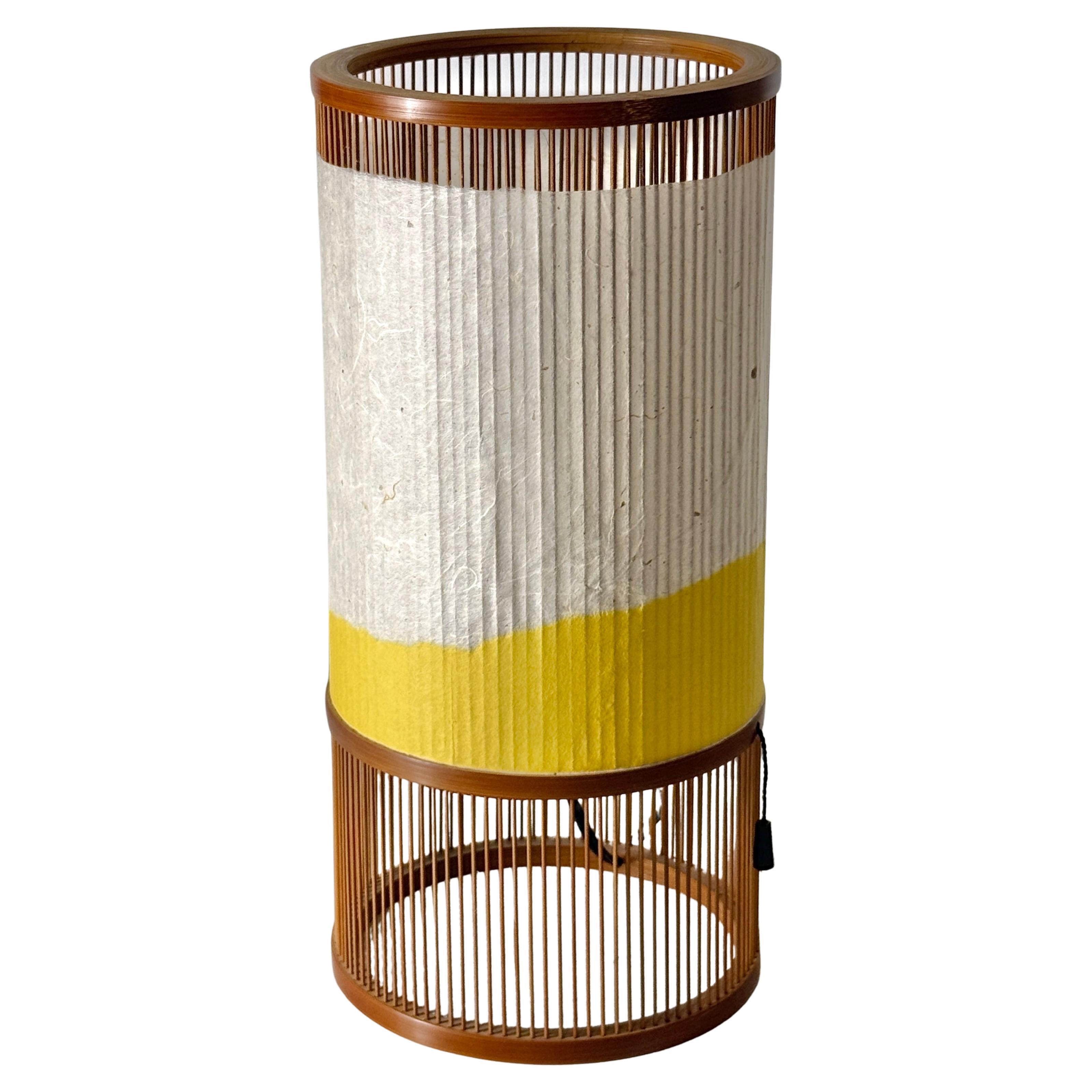Vintage Japanese Modern Bamboo Washi Paper Lantern Table Lamp by Miyabi Andon For Sale