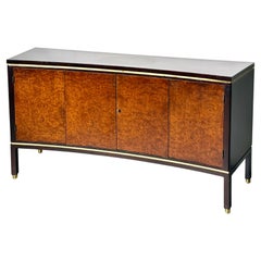 Edward Wormley for Dunbar Curved Front Burl Walnut and Mahogany Credenza 1960s Edward Wormley for Dunbar Curved Front Burl Walnut and Mahogany Credenza 1960s