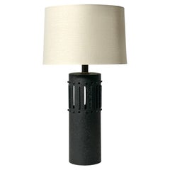 Mid Century Brutalist Black Ceramic Table Lamp Architectural Design USA 1960s