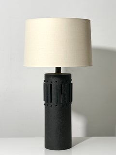 Mid Century Brutalist Black Ceramic Table Lamp Architectural Design USA 1960s