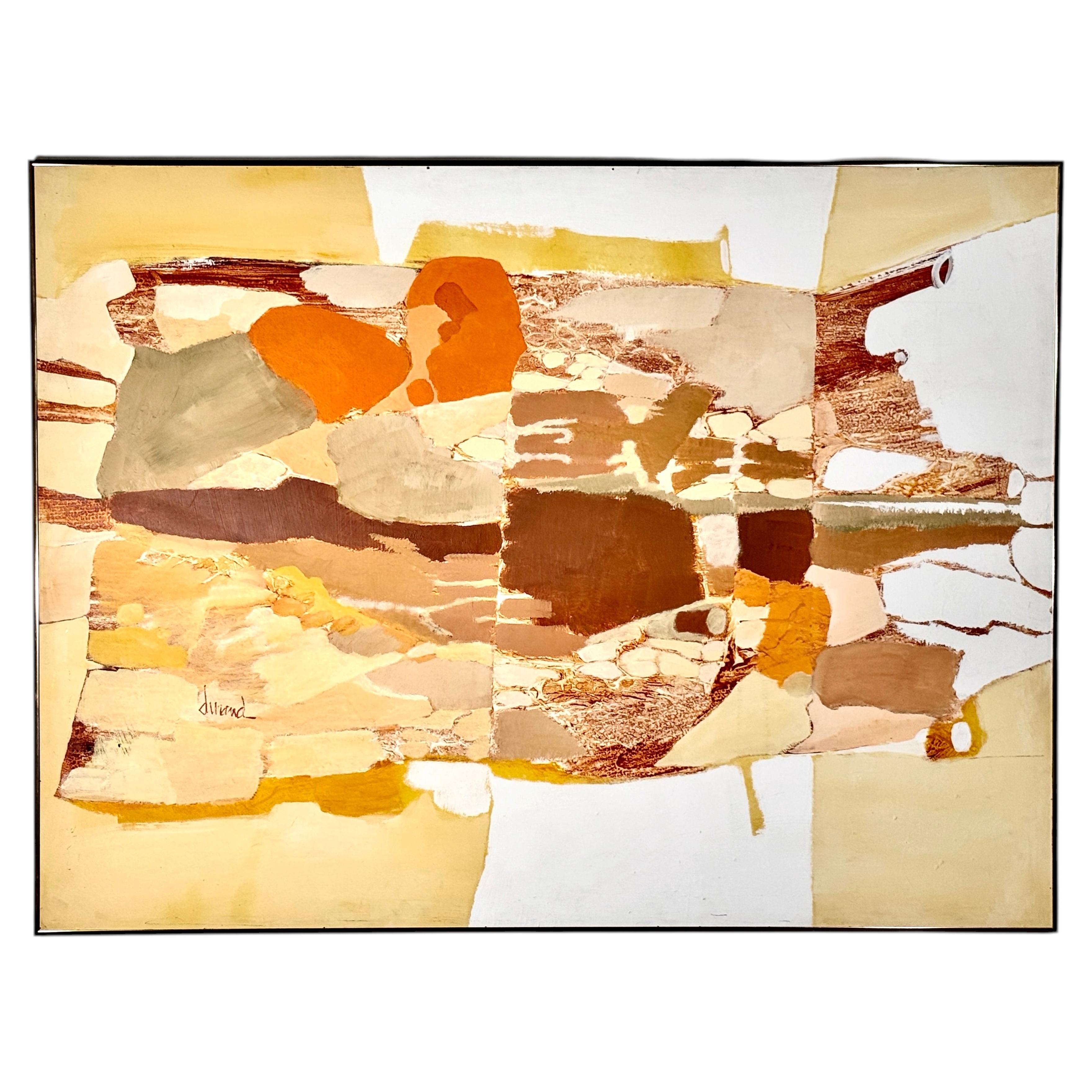 Large Mid Century Organic Abstract Painting in Earth Tones by Joel Durand 1960s