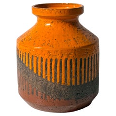 Rare Aldo Londi Bitossi Italian Ceramic Bottle Vase with Orange Geometric Glaze