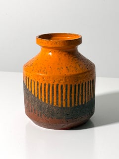 Rare Aldo Londi Bitossi Italian Ceramic Bottle Vase with Orange Geometric Glaze