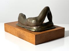 Mid Century Abstract Bronze Reclining Sculpture Style of Henry Moore USA 1970s
