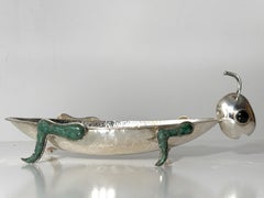 Sculptural Grasshopper Form Bowl in Silver Plate and Turquoise, Mexico 1970s