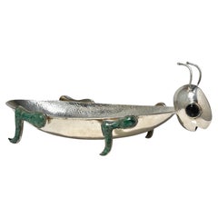 Sculptural Grasshopper Form Bowl in Silver Plate and Turquoise, Mexico 1970s