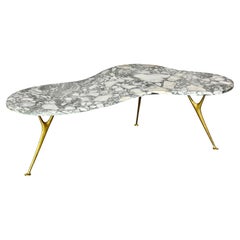 Sculptural Biomorphic Coffee Table in Breccia Marble and Brass, Italy 1950's