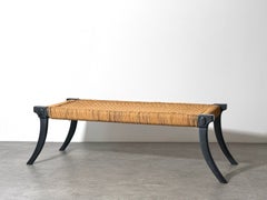 Greek Klismos Bench with Woven Rope Seat in the style of T.H. Robsjohn-Gibbings