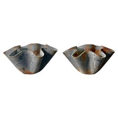 Vintage Cast Iron Handkerchief Bowl Planters in the style of Willy Guhl, a Pair