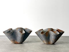 Vintage Cast Iron Handkerchief Bowl Planters in the style of Willy Guhl, a Pair