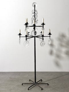 Erik Hoglund Candelabra Floor Lamp in Wrought Iron & Glass for Boda Sweden 1960s