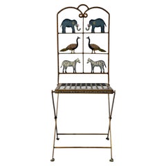 French Animal Motif Iron Folding Garden Chair Style of Atelier Marolles 1950's