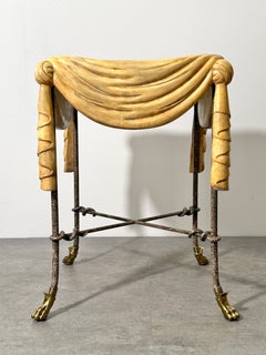 Sculptural Trompe L'oeil Draped Wood Occasional Table with Brass Claw Feet
