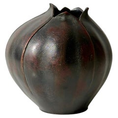 20th Century Japanese Bronze Lotus or Tulip Vase Asymmetrical Form