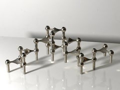 Original 9 Piece Modular Candle Holder Set in Chromed Steel by Stoff Nagel 1960s