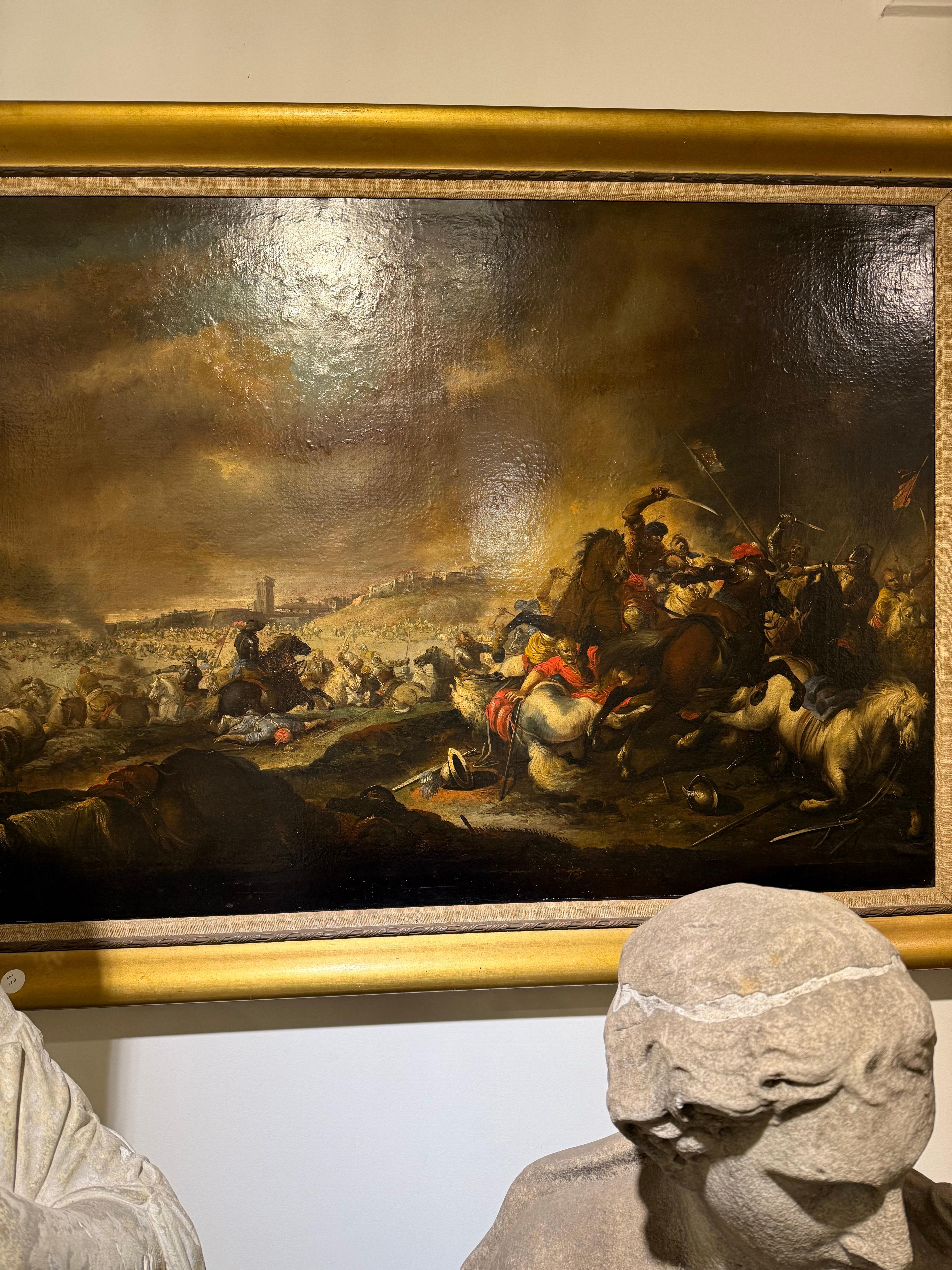 Canvas A Late 17th Century Painting Depicting A Cavalry Battle For Sale