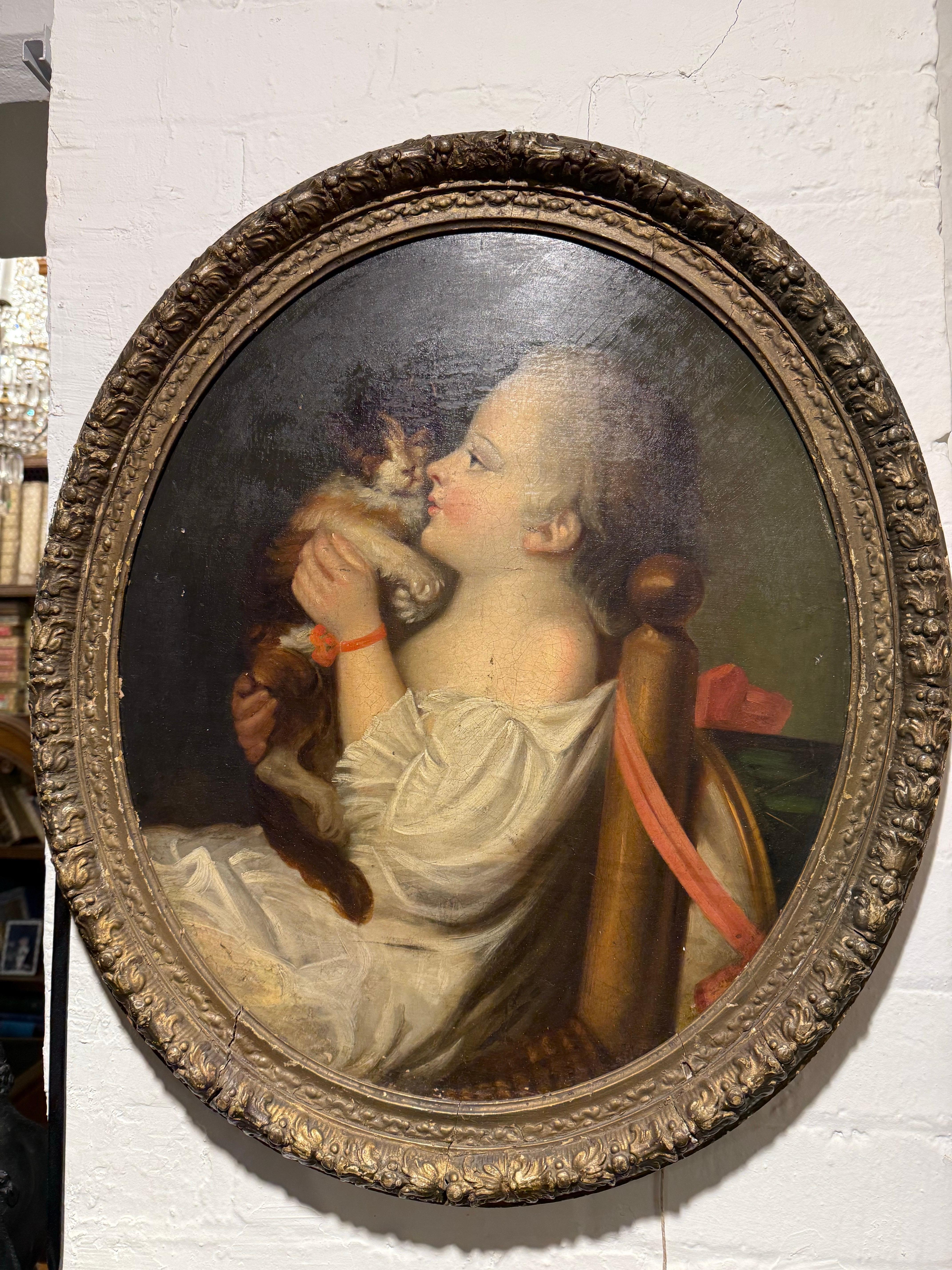Una pintura oval de finales del siglo XVIII Lienzo en venta