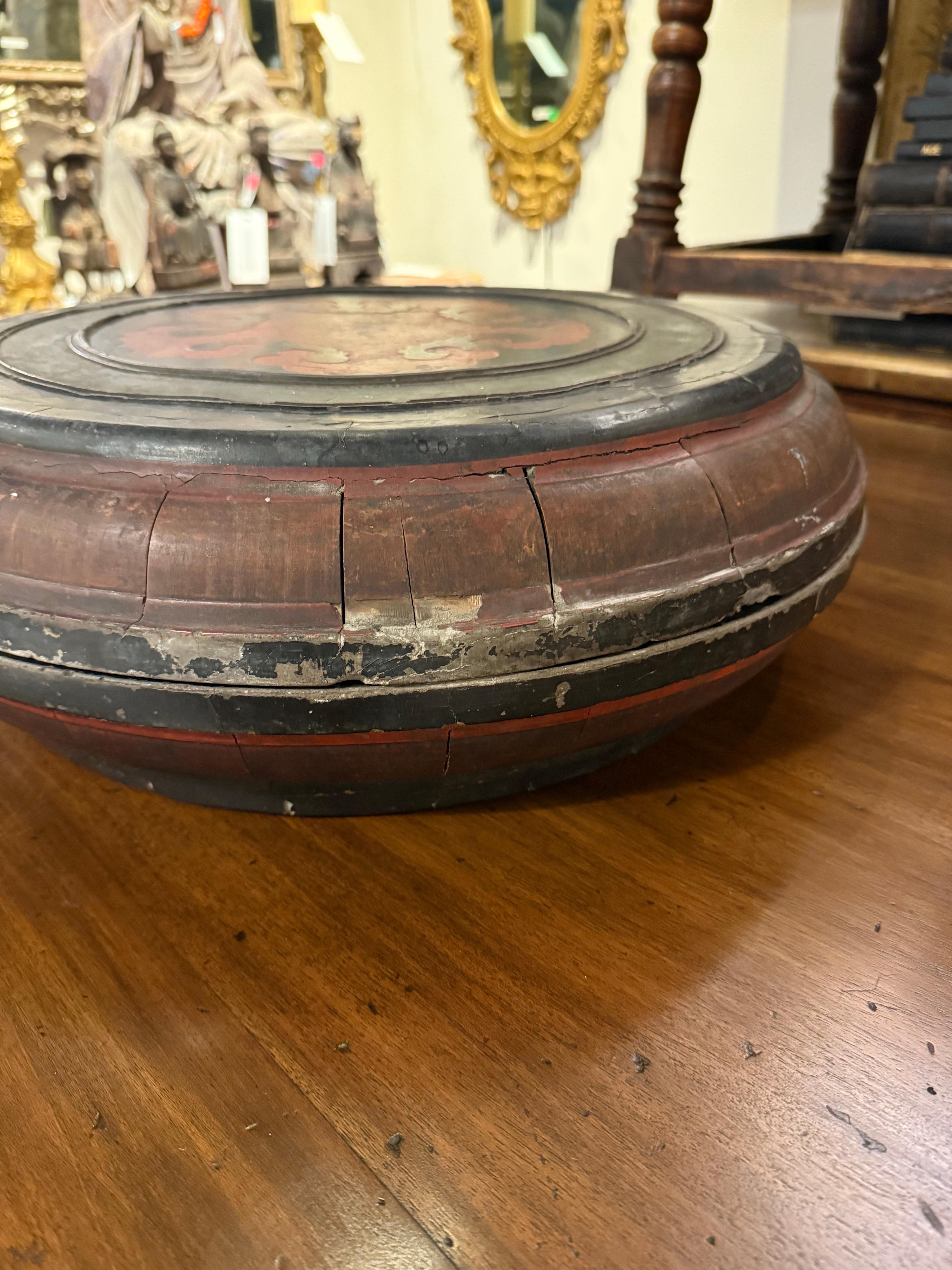 A Round Chinese Red and Black Lacquer Box, 19th Century For Sale 3