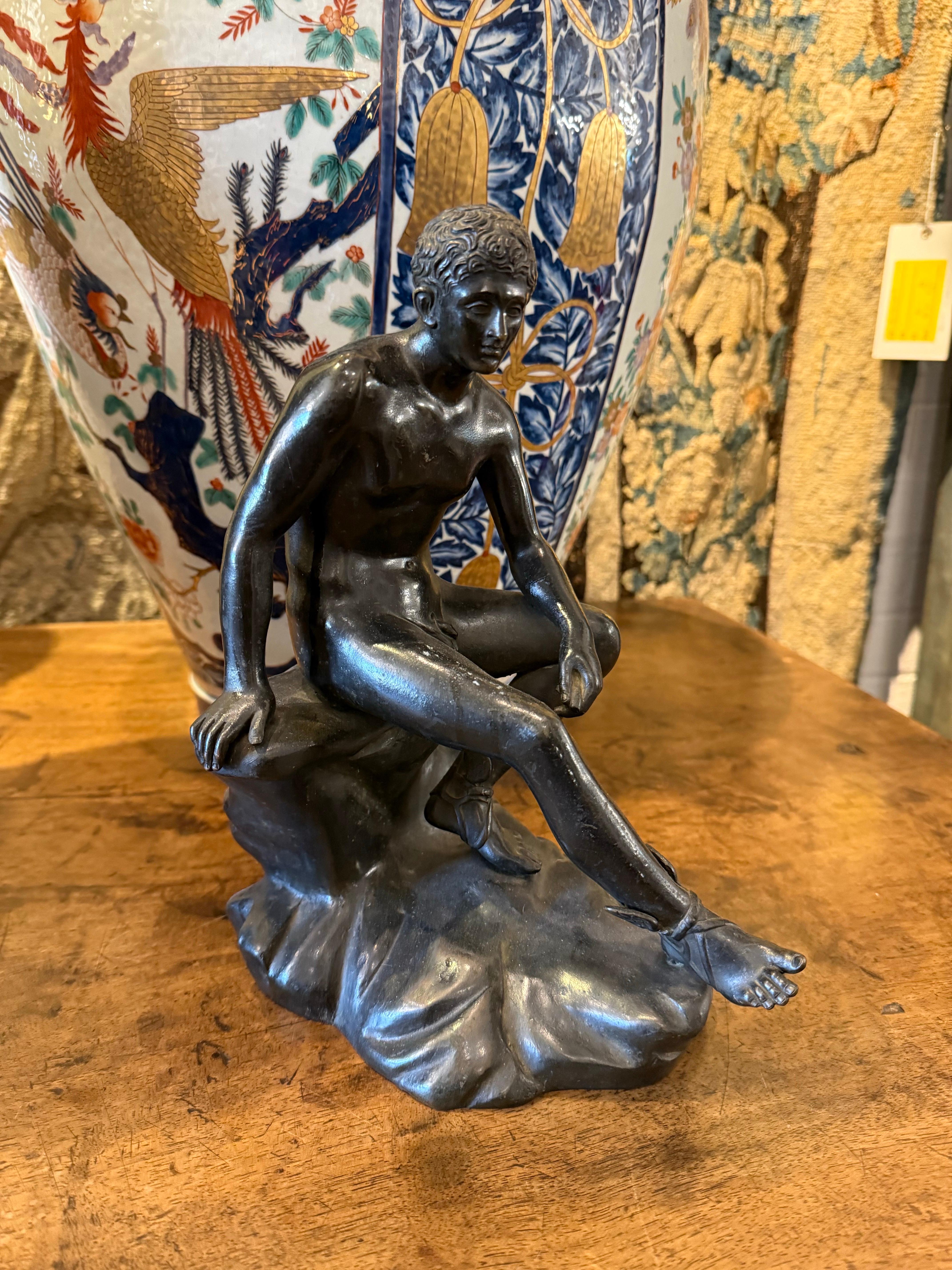 Sitzendes Hermes aus Bronze aus Bronze, 19. Jahrhundert, Bronze im Angebot 3