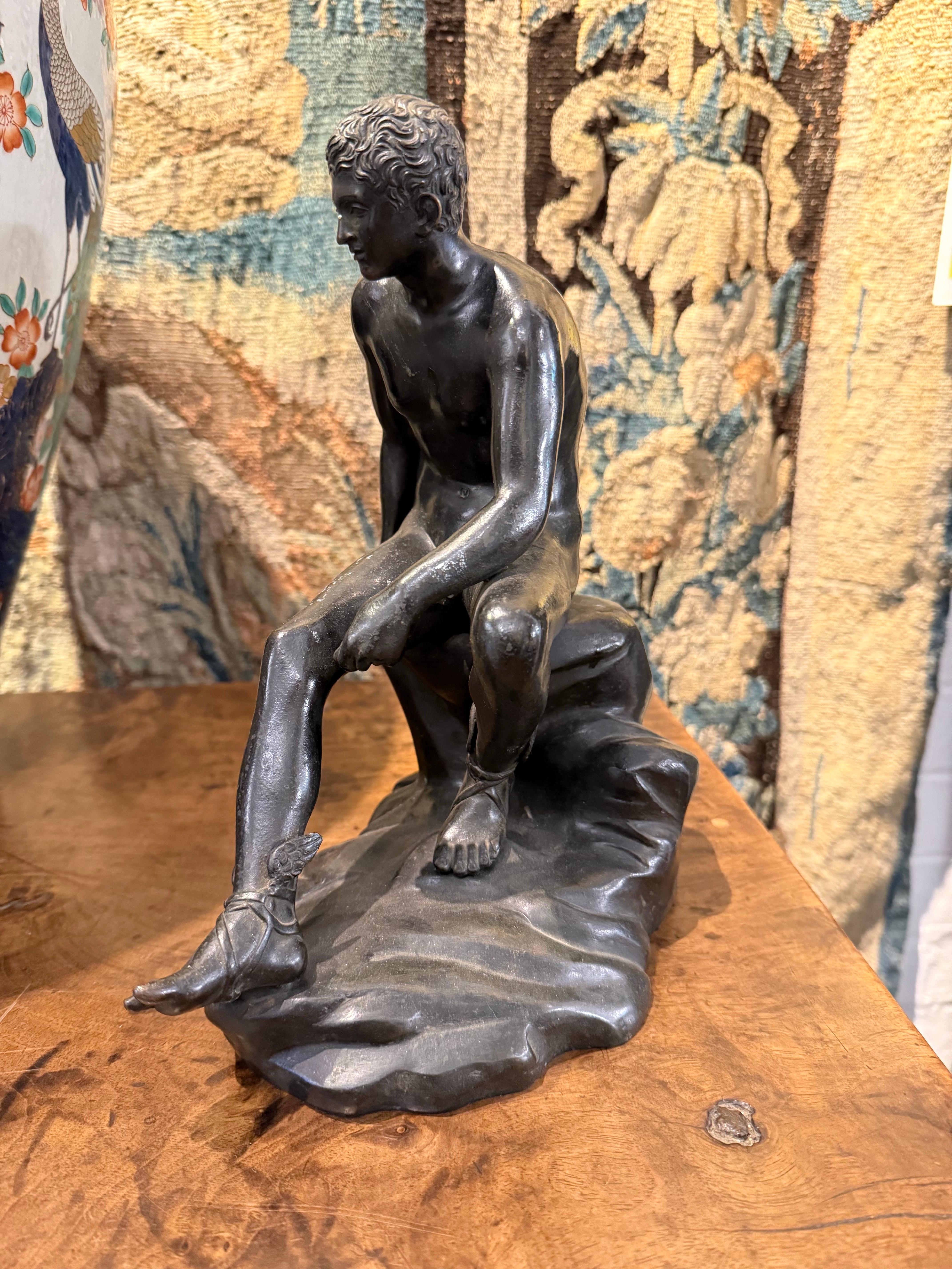 Sitzendes Hermes aus Bronze aus Bronze, 19. Jahrhundert, Bronze im Angebot 4
