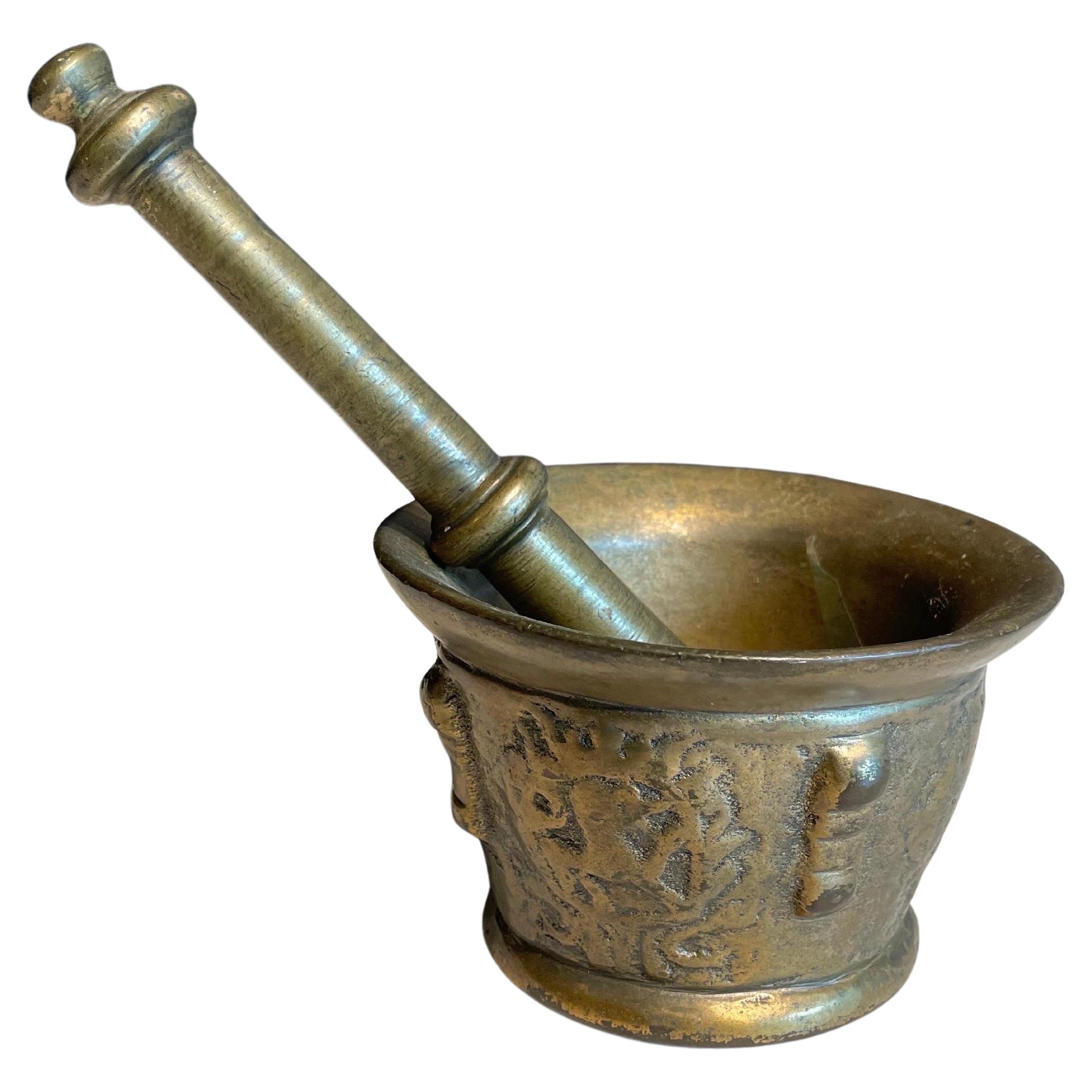 An Antique Brass Mortar with Pestle, 19th Century