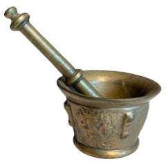 An Antique Brass Mortar with Pestle, 19th Century