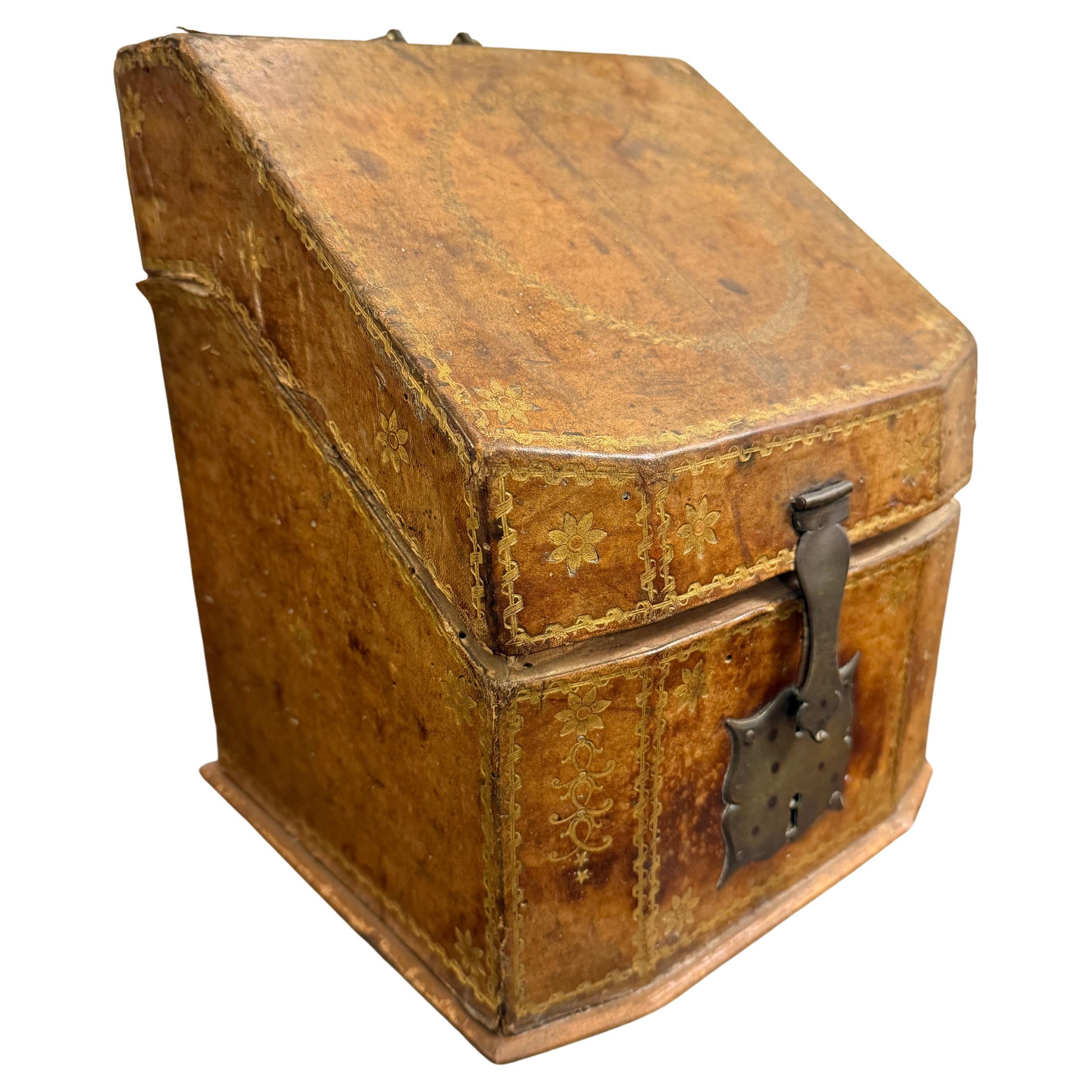 An Italian Gold Embossed Leather Knife Box, 18th Century For Sale