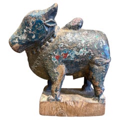A Vintage Indian Hand-carved Wooden Nandi Bull, Early 20th Century