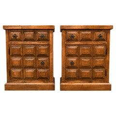 A Pair of Vintage Spanish Style Brutalist Bedside Cabinets, 20th Century