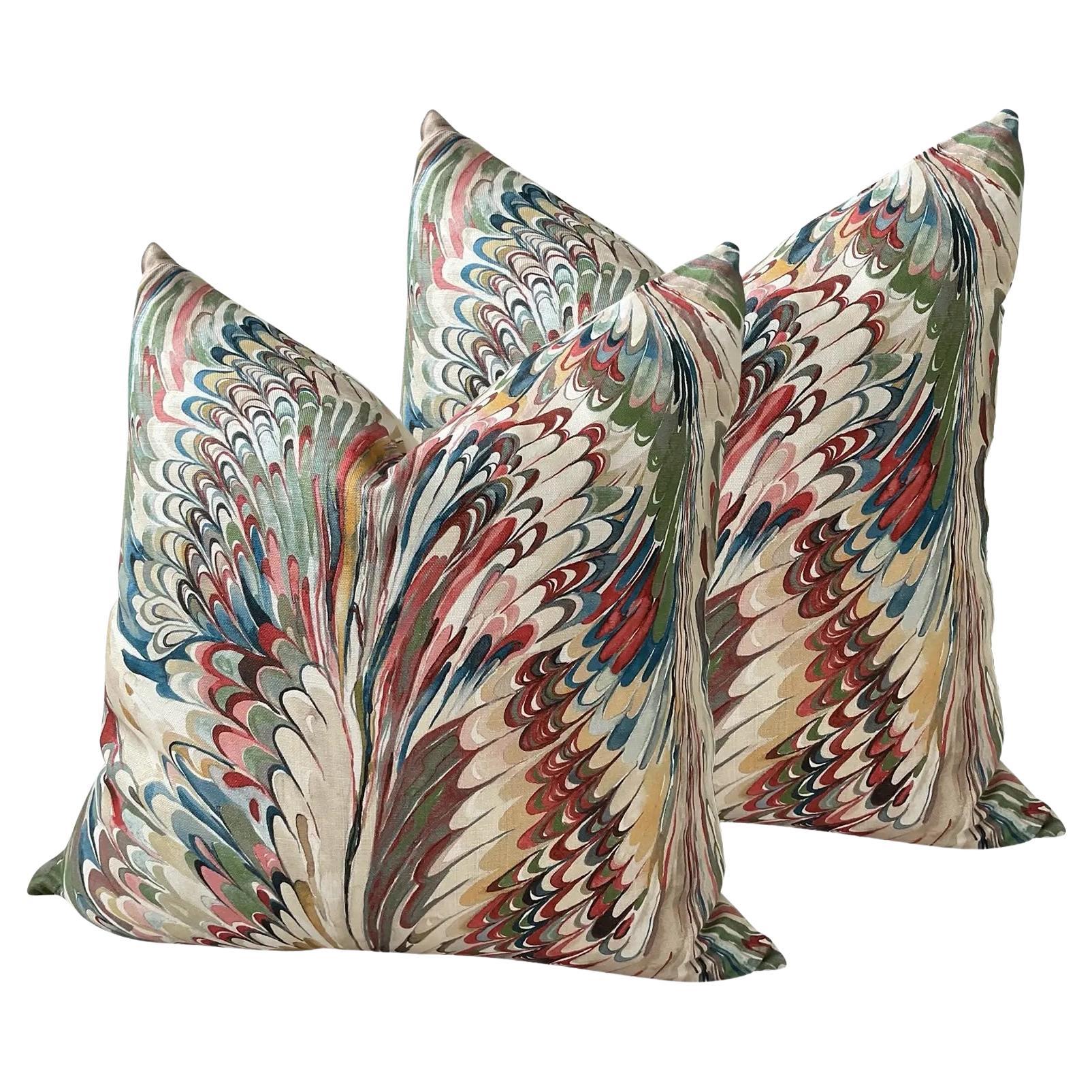 Lee Jofa "Taplow" in Spice/Leaf 22” Down-Filled Pillows - a Pair