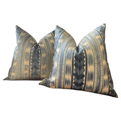 Brunschwig & Fils "Bayeaux Velvet" in Blue 22" Down-Filled Pillows - a Pair