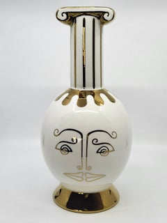 Vincent Darré 32cm Ceramic Vase with Golden Sun Face, French Design