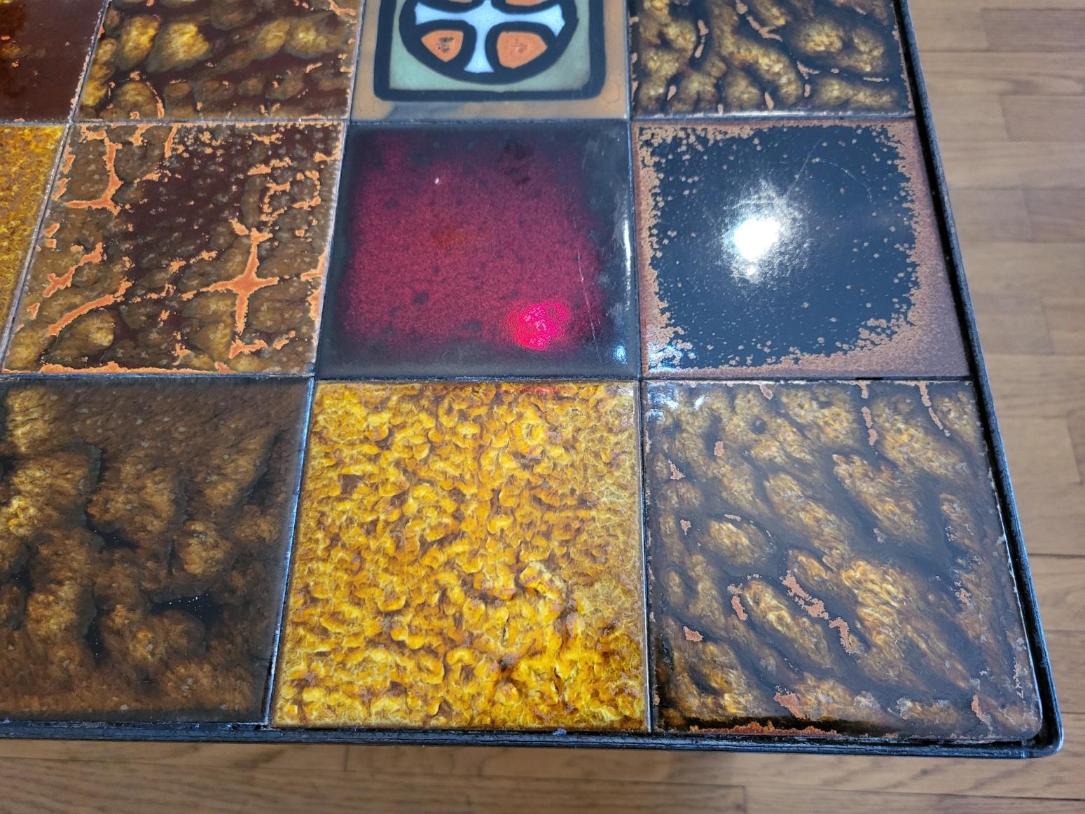 Métal Table basse Roche Bobois en céramique Francaise émaillée 1970 Vintage en vente