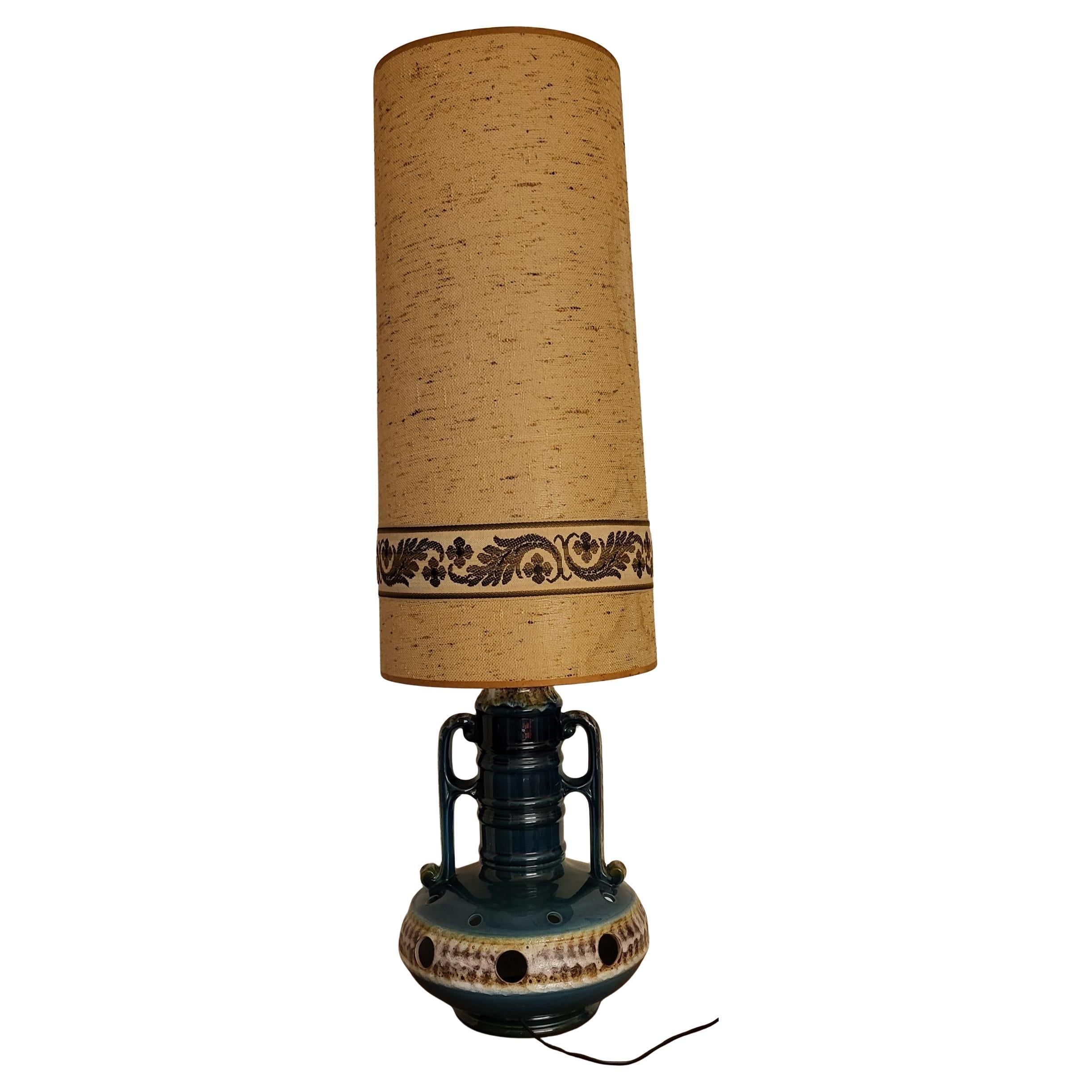 Vallauris Blue Ceramic Floor Lamp, Vintage Double Lighting, 1960s For Sale