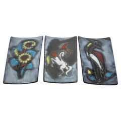 Triptych Wall Plaques by West German Pottery, Modernist Design, 1950