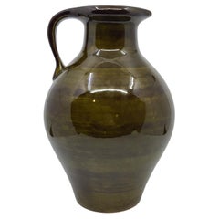 Mid-Century Modern Olive Green Ceramic Pitcher Vase by Saint Clément