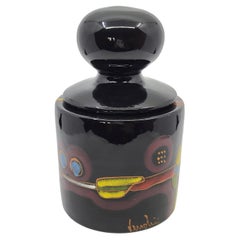 Pot avec couvercle ou bonbonnière Verzolini en céramique noire, Italie, 60/70