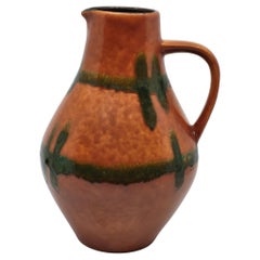 Vase West Germany en céramique Orange et Vert Allemagne 1970 Vintage