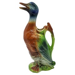 Duck Pitcher by Saint Clément, Art Nouveau Majolica