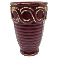 Vaso di Le Poet-Laval, ceramica smaltata color borgogna, 1950 circa
