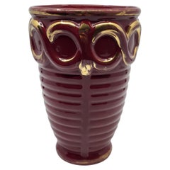 Vaso di Le Poet-Laval, ceramica smaltata color borgogna, 1950 circa