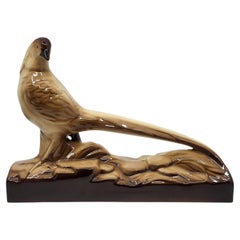 Scultura in ceramica di un fagiano in stile Art Déco di Sainte Radegonde, Francia, 1930
