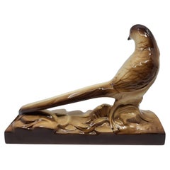 Scultura in ceramica di un fagiano in stile Art Déco di Sainte Radegonde, Francia, 1930